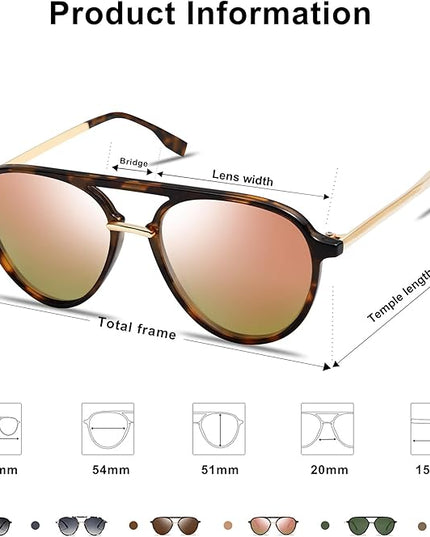 SOJOS Retro Aviator Polarized Sunglasses for Women Men Double Bridge Ladies Shades