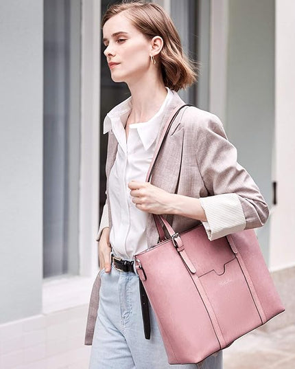 BOSTANTEN Leather Laptop Bag Work Tote for Women Shoulder Handbag Briefcase 15.6 inch Satchel Computer Bag