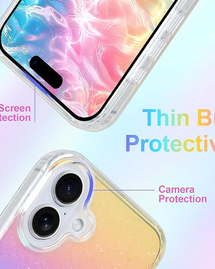 Glitter Case for iPhone 17 Case for Women Girls [ Compatible with Magsafe ] Clear Cute Girly Aesthetic Gradient Rainbow Sparkly Bling Magnetic Phone Cover, Iridescent Colors