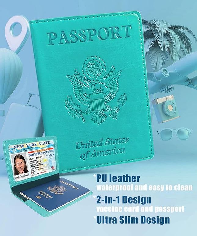 Sizobi Leather Passport Holder - Covers Case With Card Slot, Luggage Tag, International Travel Essentials for Women & Men, Cruise Ship Must-Haves, Travel Gifts