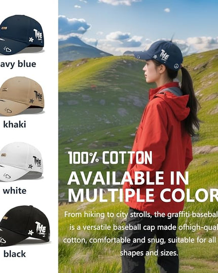 Trendy Unisex Graffiti Baseball Cap, Adjustable Cotton Baseball Cap for Men & Women, Athletic Streetwear Hat