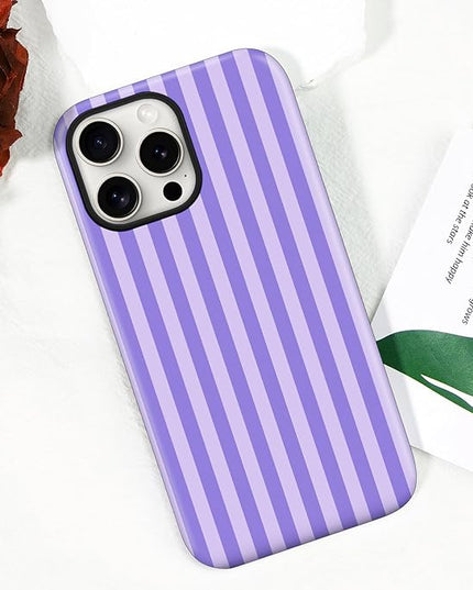 Magnetic for iPhone 15 Pro Case Cute Stripes Phone Case, Shockproof Slim TPU and Hard PC Protective Phone Cover Compatible with MagSafe Designed for Women Girls, Light Purple