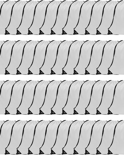 GoodtoU Nylon Drawstring Backpacks - Bulk 48Pcs, Gym, Sport & Travel (White)