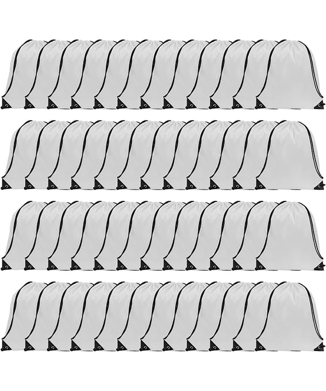 GoodtoU Nylon Drawstring Backpacks - Bulk 48Pcs, Gym, Sport & Travel (White)