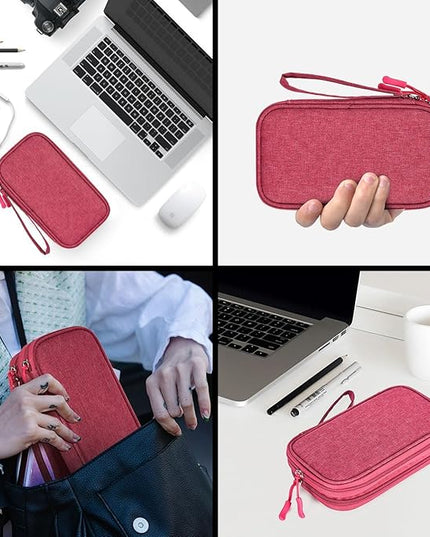 Electronic Organizer Travel Cable Accessories Bag, Electronic Organizer Case, Waterproof Electronic Accessories Organizer Bag for Power Bank, Charging Cords, USB Cable (Rose Red)