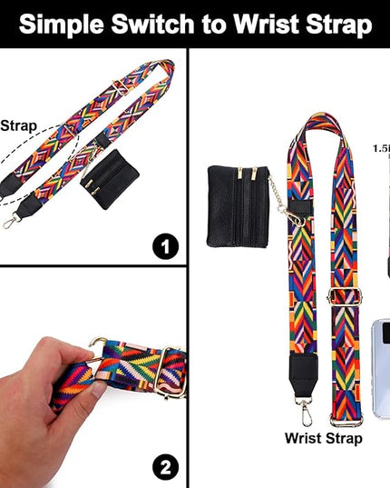XANGNIER Clip and Go Strap for Phone with Wallet Crossbody, Phone Strap with Zippered Wallet, Adjustable Anti Theft Cellphone Lanyard for Women, Cellphone Chain Accessories,Multicolor 10