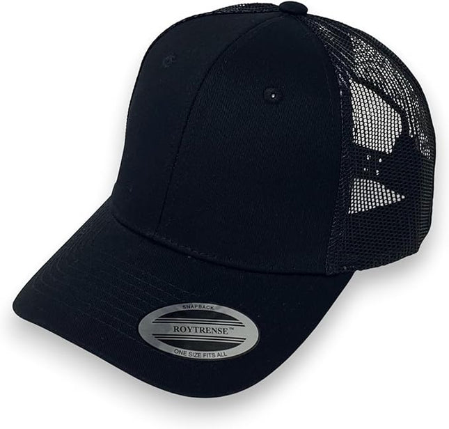 Classic Solid Black Mesh Trucker Hat - Adjustable Snapback Cap for Men & Women - Casual & Sporty Style
