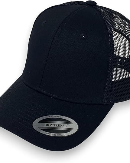 Classic Solid Black Mesh Trucker Hat - Adjustable Snapback Cap for Men & Women - Casual & Sporty Style