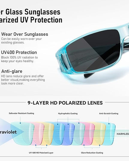 Wzerry Sunglasses Fit Over Glasses Polarized for Men Women, Wrap-Around Glasses UV400 Protection for Driving and Outdoor