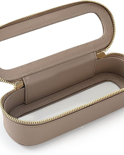 Aveniee Slim Clear Makeup Brush Bag, Small Cosmetic Brush Holder, Mini Toiletry Bag Travel Case for Women, Thin Make up Bags with Dual Zipper, Cute Travel Essentials Bag Organize - Taupe