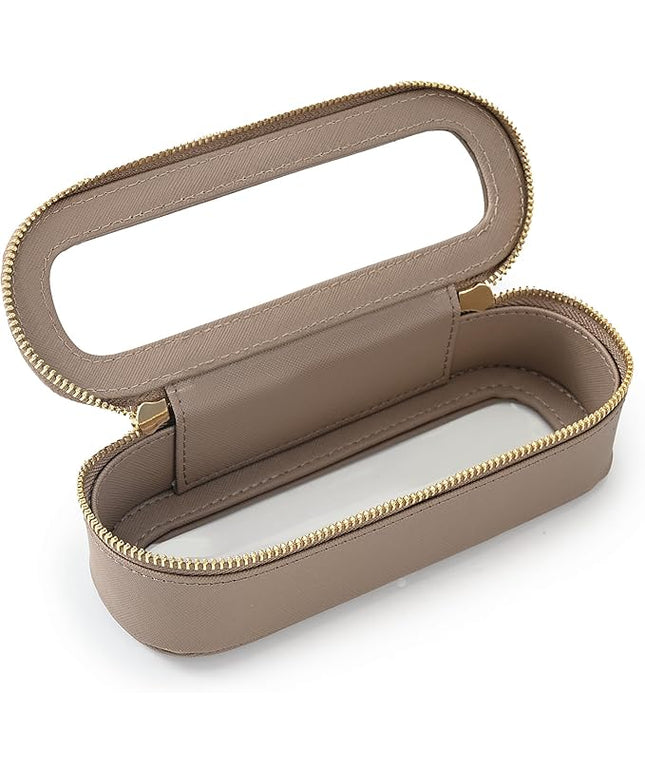 Aveniee Slim Clear Makeup Brush Bag, Small Cosmetic Brush Holder, Mini Toiletry Bag Travel Case for Women, Thin Make up Bags with Dual Zipper, Cute Travel Essentials Bag Organize - Taupe