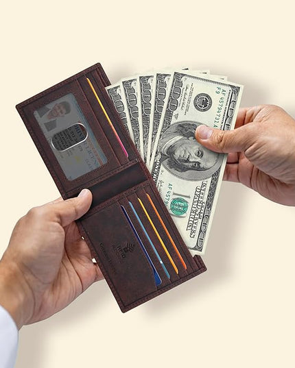 Oak Leathers Slim Leather Wallet for Men - RFID Wallets Credit Card Holder Ultra Thin Gift for Mens, Front Pocket Minimalist Design