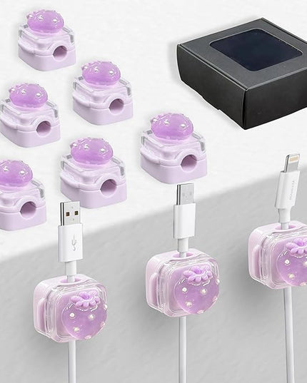 9Pack Magnetic Cable Clips for Nightstand, Adhesive Night-Glowing Cord Holder Organizer for Office Home Desk Wall Car (Purple,Strawberry)