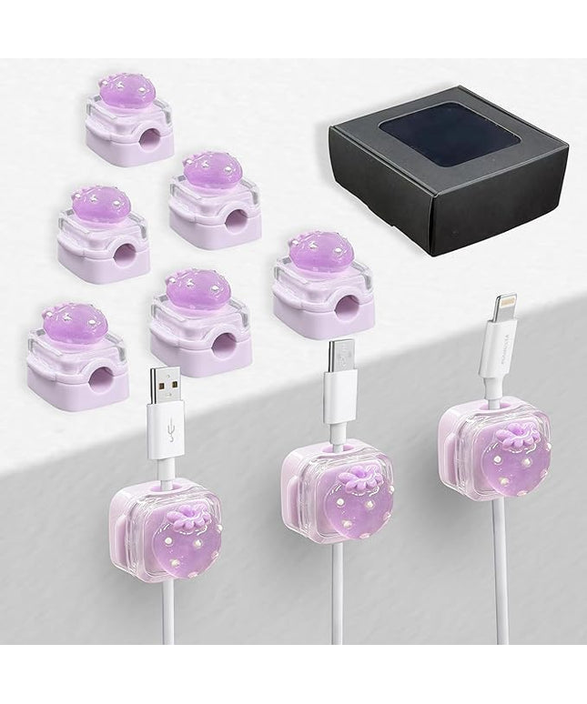 9Pack Magnetic Cable Clips for Nightstand, Adhesive Night-Glowing Cord Holder Organizer for Office Home Desk Wall Car (Purple,Strawberry)