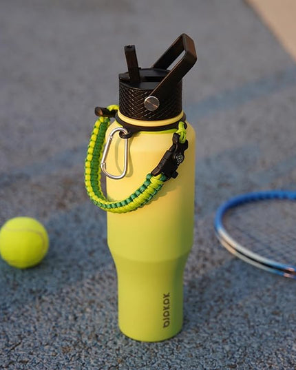 BJPKPK Insulated Water Bottles with Straw Lid, 40oz Metal Water Bottle with 2 lids & Paracord Strap, Double Wall Stainless Steel Tumbler with Handle, Reusable Cups, Mugs, Thermo, Fresh Green