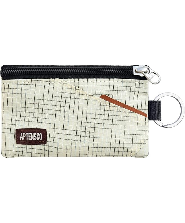 RFID Blocking Travel Wallet with Adjustable Lanyard, Small Nylon Zipper Pouch and Badge Holder for ID, Credit Cards, Cash, Keys, Commuters(BeigeCrosshatch)