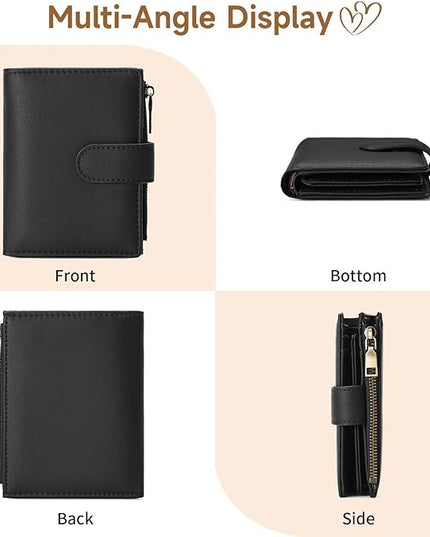 GAEKEAO Small Wallet for Women, Bifold Leather RFID Blocking Ladies Compact Card Holder with Zipper Pocket & ID Window