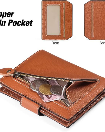 Falan Mule Women's Wallet, Genuine Leather, RFID Protected, Caramel Color, 10 Slots, 2 Windows, Zipper Closure, 2 Compartments