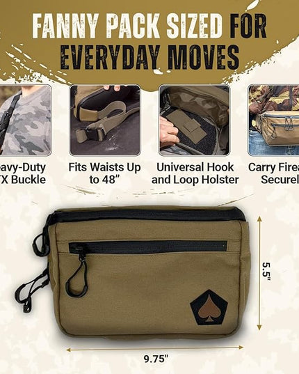 HighSpeedDaddy Carry Fanny Pack - 500D Water-Resistant Nylon, Quick Access CCW Pocket, YKK AquaGuard Zippers, EDC Bag with Adjustable Waist (upto 49"), Everyday Carry for Men & Women - Brown