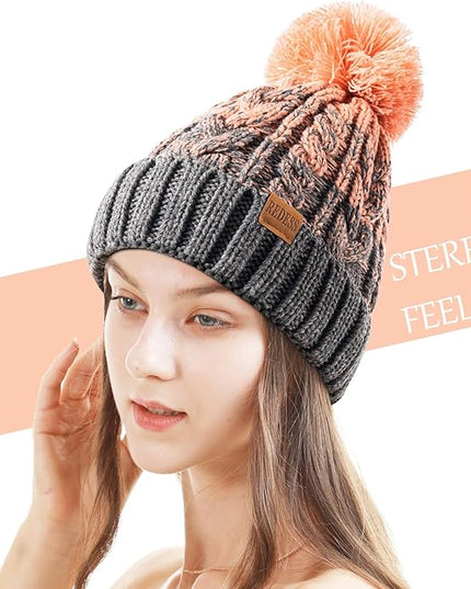 REDESS Women Winter Pompom Beanie Hat with Warm Fleece Lined, Thick Slouchy Snow Knit Skull Ski Cap