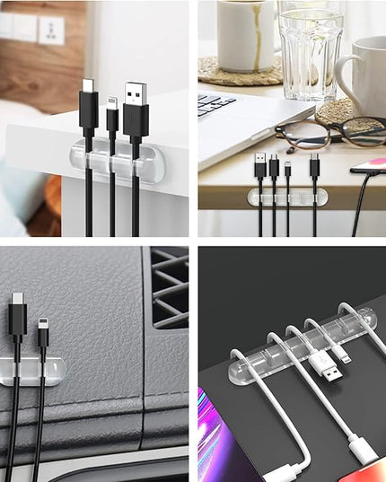 Cord Organizer, Clear Cable Organizer Cord Holder, Wire Organizer USB Cable Management Cord Keeper, 3 Packs Cable Clips for Car Home and Office (7, 5, 3 Slots)