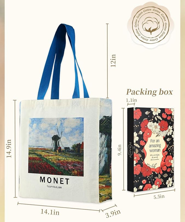 AUSVKAI Cute Canvas Tote Bag for Women, Reusable Designer Bags with Handles Pockets&Snaps for College Beach Everyday Grocery
