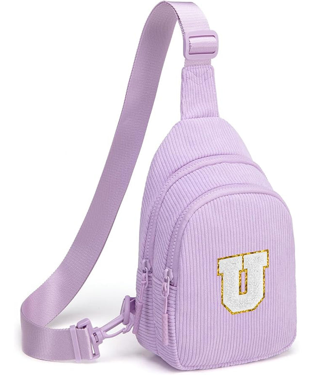 Viverte Small Corduroy Sling Bag Initial Crossbody Bag Fanny Pack for Girls Personalized Birthday Gifts for Teen Girls Gifts