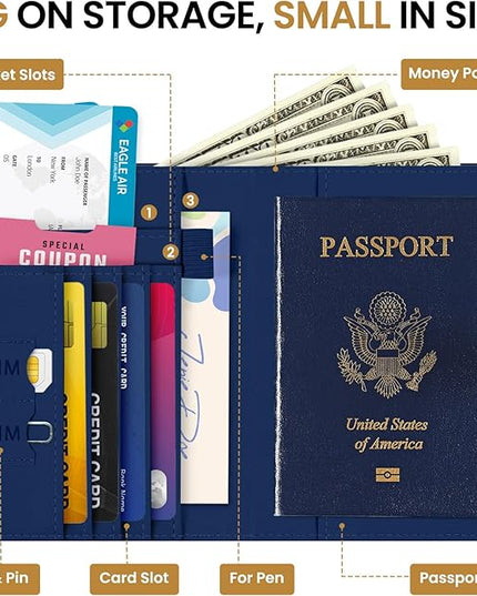 Passport Holder for Travel Essentials, RFID Blocking Leather Cover Wallet with Magnetic Closure, Aesthetic & Cute Passport Book Case for Women and Men - Star