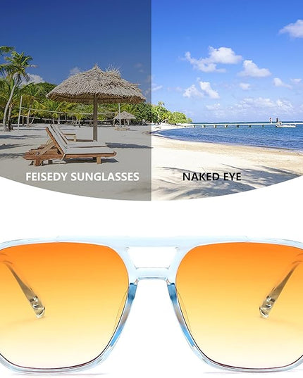 FEISEDY Retro Square Aviator Sunglasses Women Men 70s Vintage Trendy Plastic Frame Sun Glasses B2835