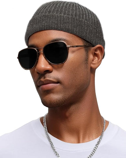 vidsel Thin Wool Fisherman Beanie for Men Women, Short Knit Cuff Trawler Watch Hats
