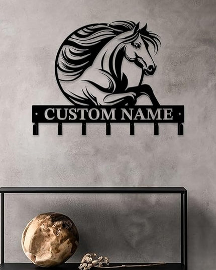 Personalized Custom Name Farm Horse Wall Key Hooks,Metal Horse Art Clothes Hooks,Metal Horse Wall Home Storage Decorative,For Front Door, Hallway, Kitchen, Bedroom,Keys,Hats (Style J)
