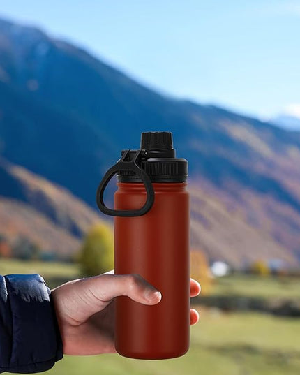 DOMICARE 16 oz Kids Water Bottle for School Stainless Steel Double Wall Vacuum Insulated Water Bottle with Straw lids & Spout Lid, Leakproof BPA Free (Red,4)