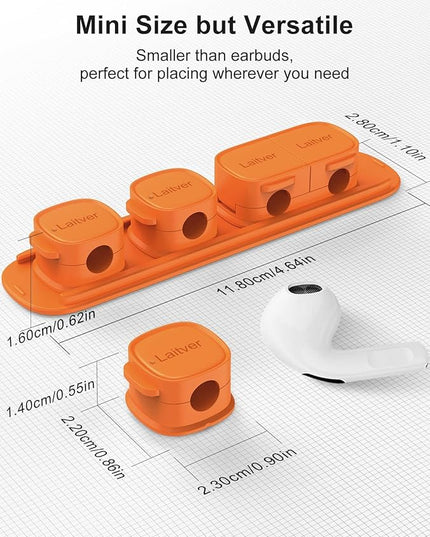 6 Pack Magnetic Cable Clips [1s Open/Lock], Laitver Cord Organizer Holder Strong Adhesive Desk Cable Management- Organize Charging Cords Neatly for Home, Office, Car,Desk, Nightstand-Orange