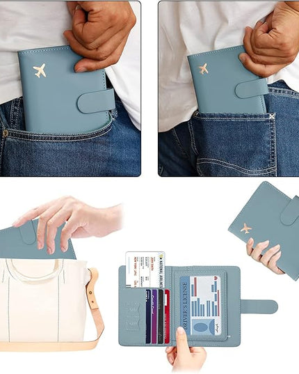 Melsbrinna Rfid Passport Holder for Travel women/Men, Cute Passport Wallet Rfid Blocking Card Slots, Rfid Passport Cover/CaseTravel Wallet, Passport Book Holder (2, Blue1Blue2)