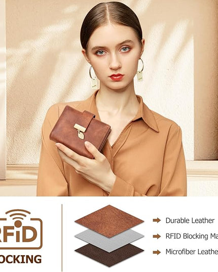 HUANLANG Small Wallets for Women Rfid Blocking Leather Bifold Credit Card Holder Ladies Wallet Zipper Pocket with ID Window