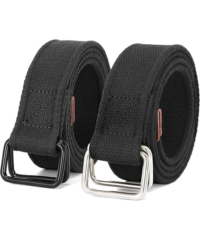 JASGOOD Men Canvas Fabric Belts Casual Web Cloth Belts with Black Double Ring Buckle 2 Pack