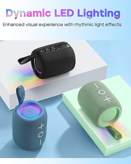 Tribit StormBox Mini+ Portable Bluetooth Speaker, 12W Wireless Speaker with 360°Surround Sound, 12H Playtime, Custom EQ, BT5.4, IPX7 Waterproof, RGB Lights, Type-C, TWS, AAC/SBC, Home/Outdoor/Travel