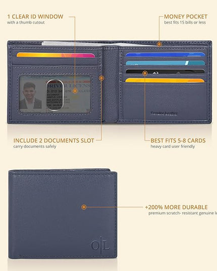 Oak Leathers Slim Leather Wallet for Men - RFID Blocking Slim Minimalist Front Pocket - Thin & Stylish with ID Window, Gift For Men (Orion Blue)