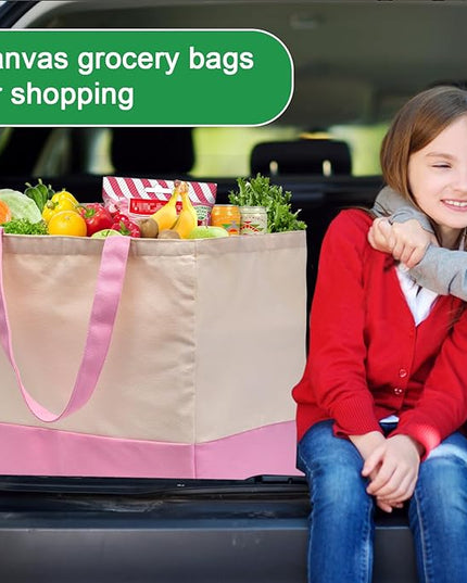 Canvas Reusable Grocery Bags Heavy Duty, 8.3 gal Foldable Large Tote Bag with Handles, Holds 60 lbs Canvas Shopping Bags, 1 Pack