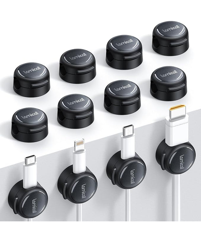 12Pack Magnetic Cord Organizer Cable Clips - Lamicall [Crystal-Clear] Desk Cable Managment for Phone Charging Cord, Adhesive Wire Holder for Home Office Nightstand, Christmas Organizer Accessories