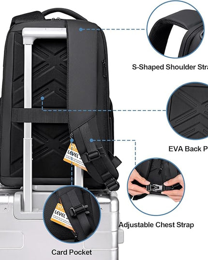 FENRUIEN Expandable Travel Backpack 15.6 Inch, Water Resistant Backpack with USB Charging Port, Black Laptop Bag for Work/Commuter/College