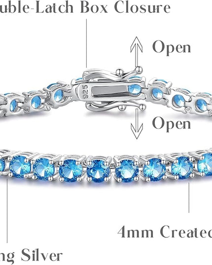 FANCIME Birthstone Bracelet Sterling Silver Gemstone Tennis Bracelets Fine Jewelry Wedding Bridal Prom Birthday Gift for Women Her, Length 7.2 Inch Width 4mm