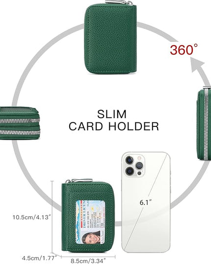 RNIEGA Credit Card Holder Wallet RFID Blocking Leather Small Wallet for Women Double Zipper Wallet with ID Window