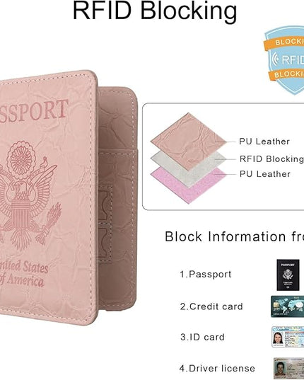 WALNEW Passport Holder for Travel, RFID Passport Cover Wallet for Women Men, PU Leather Passport Book Card Holder Case with Pen (Upgraded, Upgraded-B-Pink)