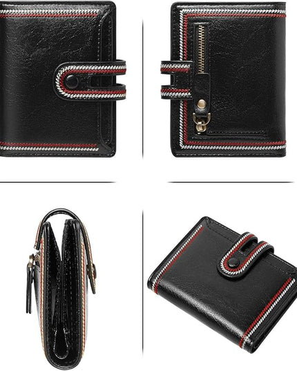 TFKGS Small Wallet for Women Vegan Leather RFID Blocking Bifold Compact Credit Card Holder with Zipper Coin Pocket Black