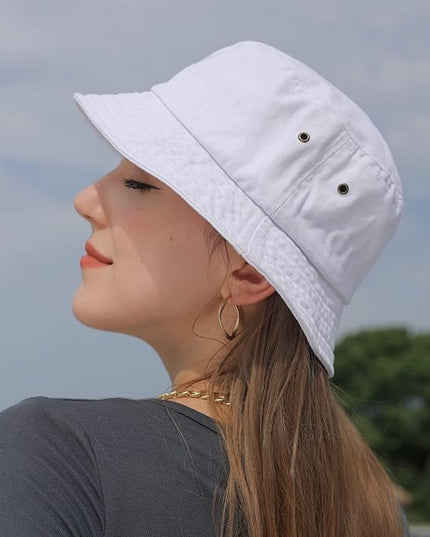 kozinu Washed Cotton Bucket Hats Packable Summer Outdoor Cap Travel Beach Sun Hat Plain Colors for Men Women