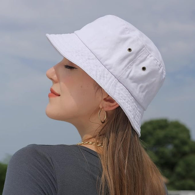kozinu Washed Cotton Bucket Hats Packable Summer Outdoor Cap Travel Beach Sun Hat Plain Colors for Men Women