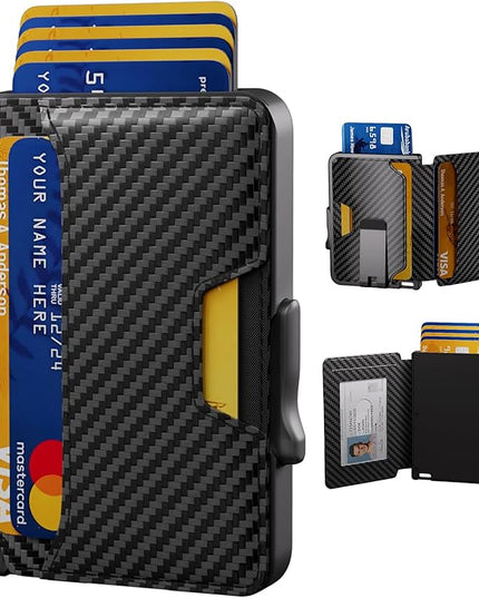 SEMORID Wallet for Men, Mens Wallet Minimalist Slim Wallet, RFID Blocking Smart Pop Up Wallet with Money Clip & ID Window, Metal Compact Wallet, Aluminum Credit Card Holder Wallet