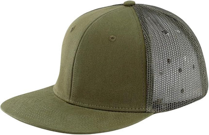 Flat Bill Snapback Mesh Hats | Fits OSFM & XXL Big Head | Blank Solid Color Adjustable Trucker Hat for Men