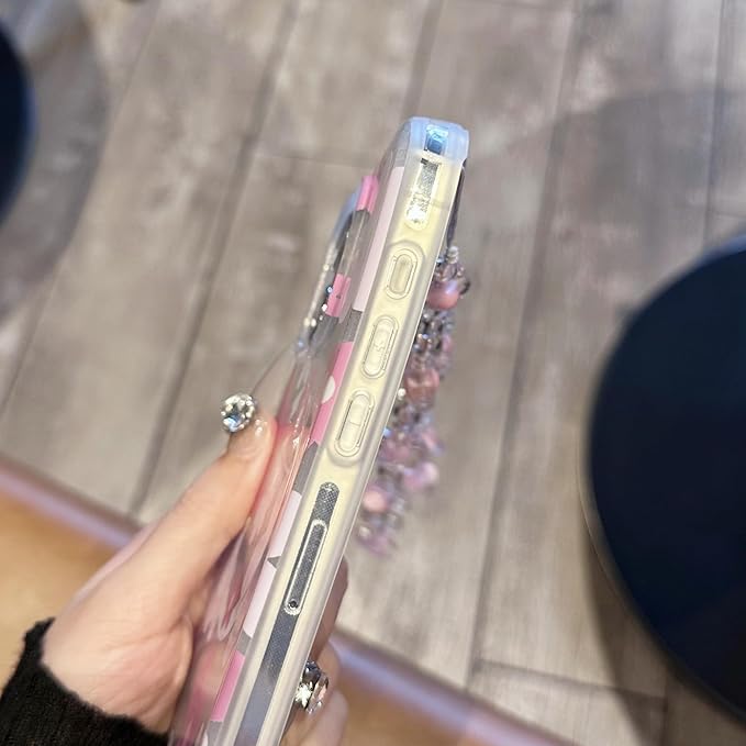 Compatible with iPhone 14 Cases Cute Bling Sparkly Floral Phone case,Flower with Wrist Strap Design, Compatible MagSafe Silicone Shockproof Phone case for Women and Teenage Girls.